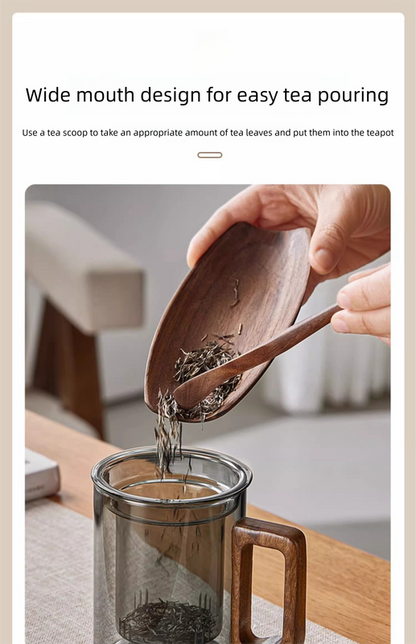 400ml Smoky Grey Borosilicate Glass Tea Mug with Infuser and Wooden Handle Loose Leaf Teacup for Office - Image 5