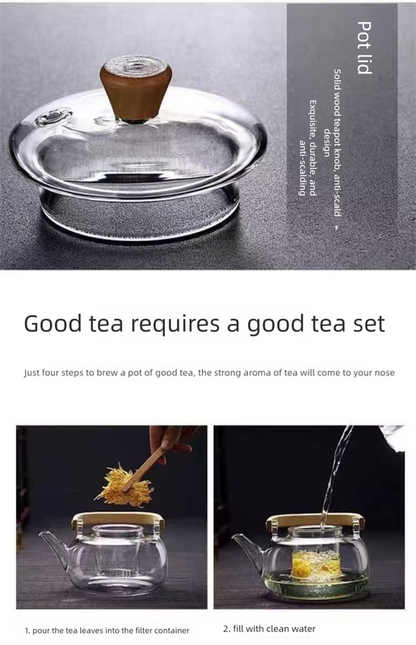 1000ml Heat Resistant Glass Teapot with Bamboo Handle and Glass Infuser Loose Leaf Tea Maker for Home - Image 4