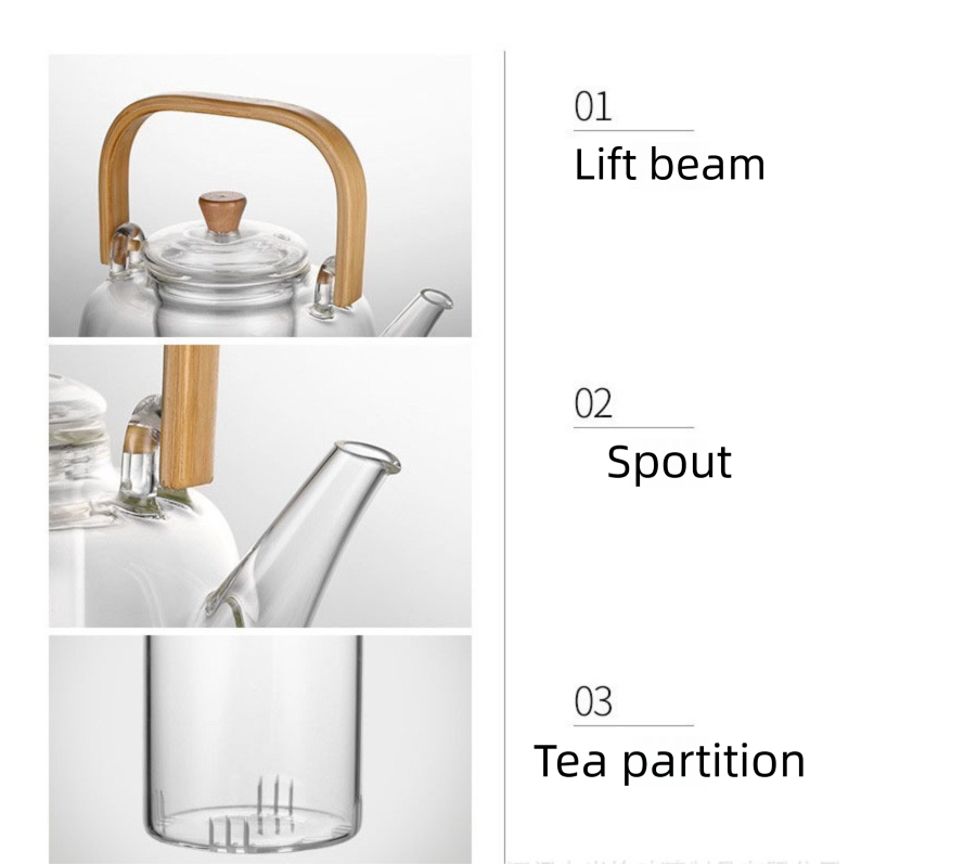1000ml Heat Resistant Glass Teapot with Bamboo Handle and Glass Infuser Loose Leaf Tea Maker for Home - Image 6