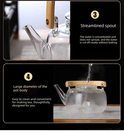 1500ml Heat Resistant Glass Teapot with Bamboo Handle and Glass Infuser Loose Leaf Tea Maker for Home - Image 3