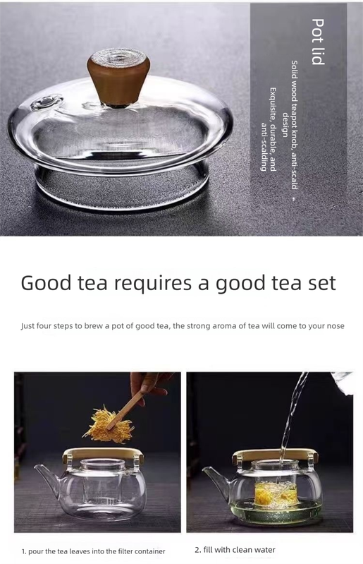 1500ml Heat Resistant Glass Teapot with Bamboo Handle and Glass Infuser Loose Leaf Tea Maker for Home - Image 4