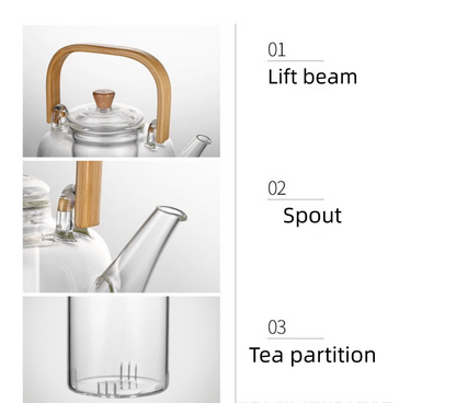 1500ml Heat Resistant Glass Teapot with Bamboo Handle and Glass Infuser Loose Leaf Tea Maker for Home - Image 6