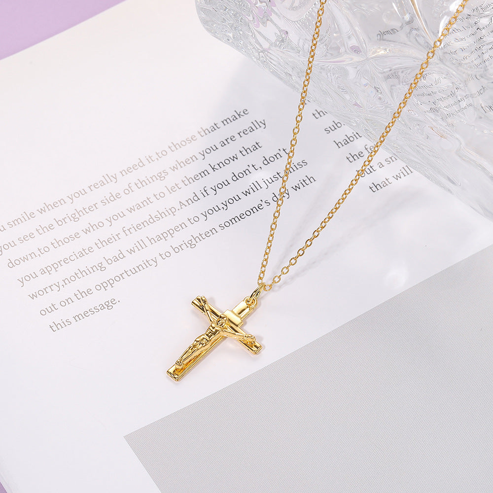 Gold Minimalist Cross Pendant Necklace – Unisex Urban Style Zinc Alloy Clavicle Chain Jewellery - Image 2