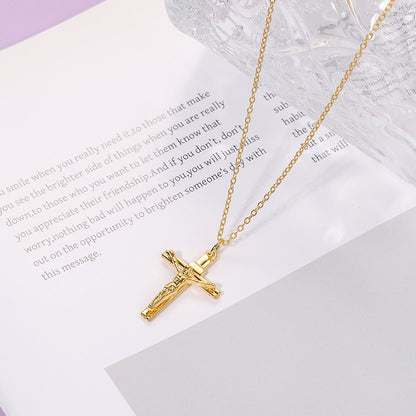 Gold Minimalist Cross Pendant Necklace – Unisex Urban Style Zinc Alloy Clavicle Chain Jewellery - Image 2