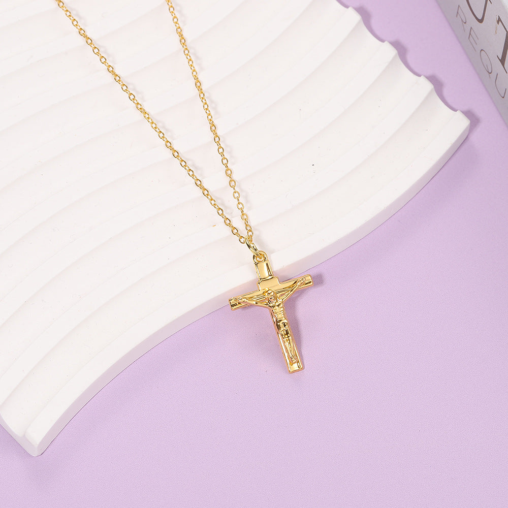 Gold Minimalist Cross Pendant Necklace – Unisex Urban Style Zinc Alloy Clavicle Chain Jewellery - Image 3