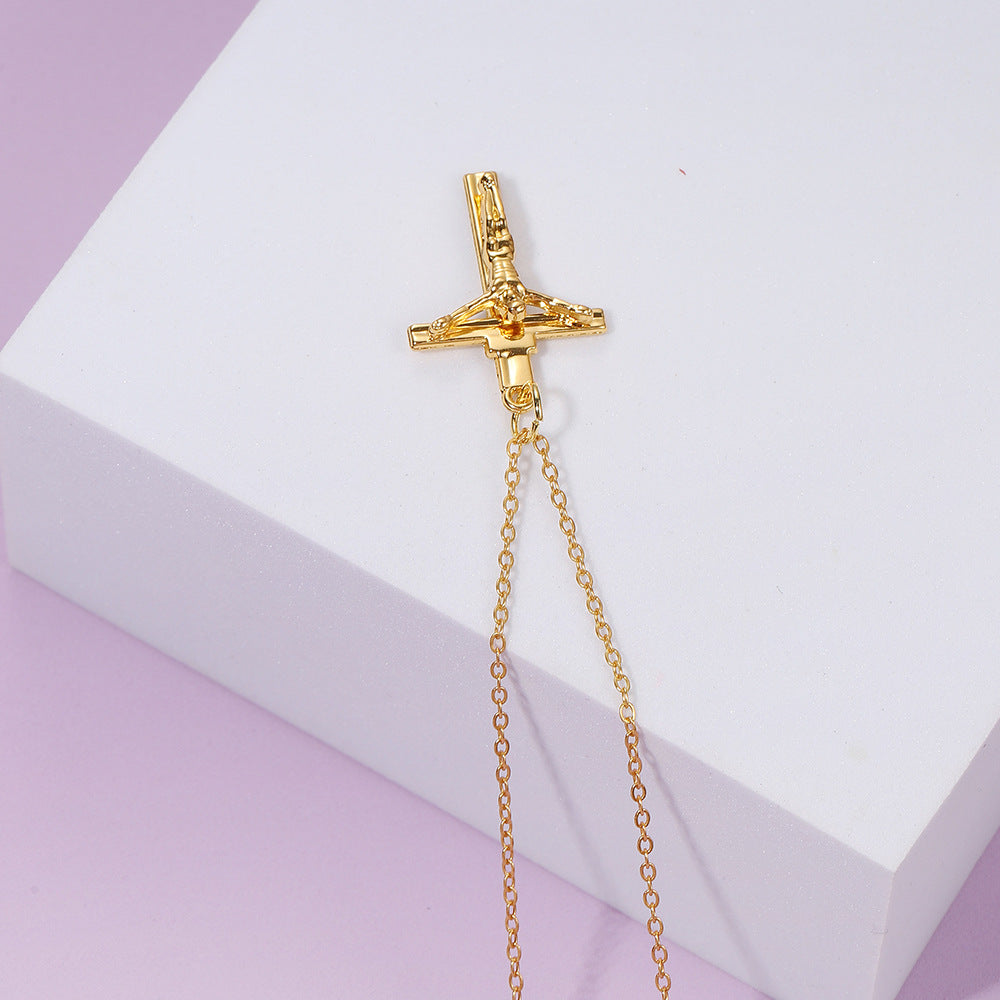 Gold Minimalist Cross Pendant Necklace – Unisex Urban Style Zinc Alloy Clavicle Chain Jewellery - Image 4