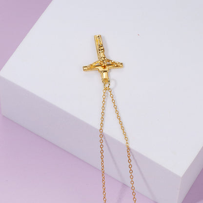 Gold Minimalist Cross Pendant Necklace – Unisex Urban Style Zinc Alloy Clavicle Chain Jewellery - Image 4