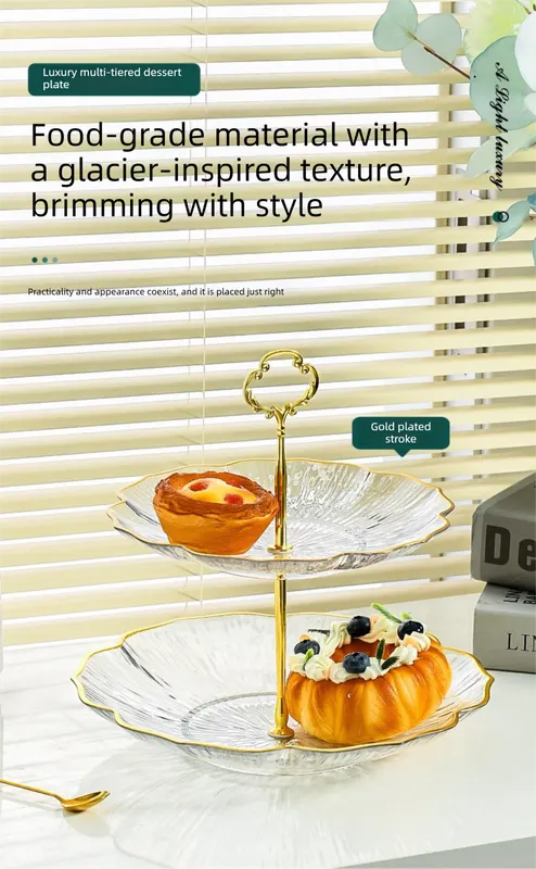 3-Tier Modern Fruit & Snack Stand – Green Reinforced Tiered Platter with Durable Iron Art Support for Home, Reception, and Office - Image 2
