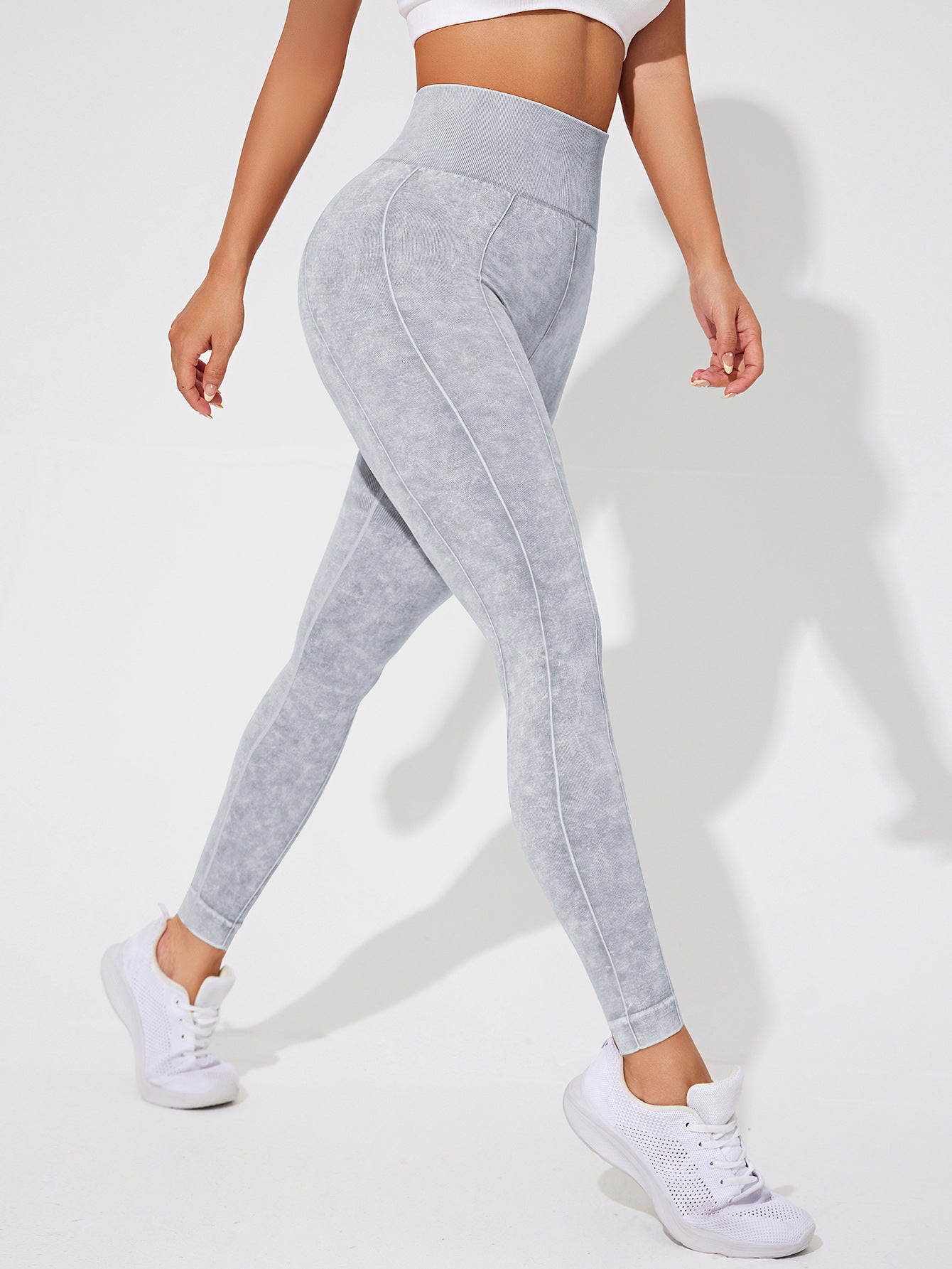 2 PCS Women's High Waisted Seamless Yoga Leggings Washed Black and Light Grey Activewear Tights Size S - Image 3