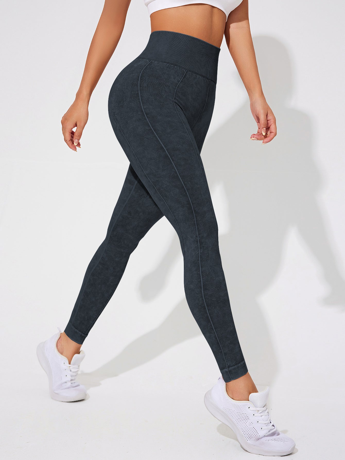 2 PCS Women's High Waisted Seamless Yoga Leggings Washed Black and Light Grey Activewear Tights Size L - Image 2