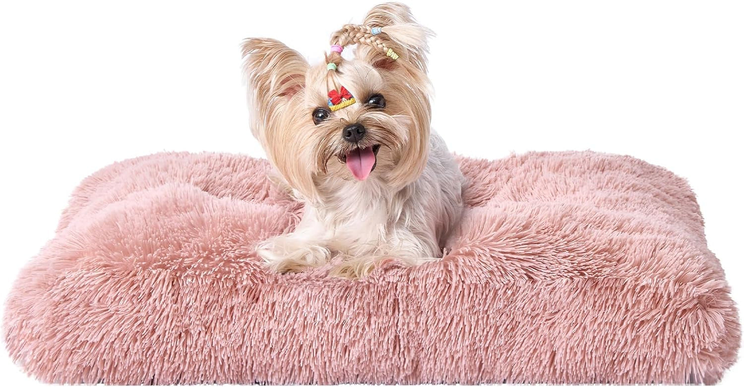 Luxury Long Plush Pet Bed Mat Faux Fur Crate Pad 80x55cm Pink Soft Warm Cushion for Medium to Large Dogs