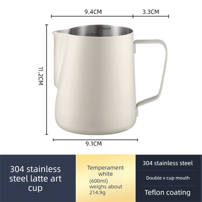 600ml Stainless Steel Milk Frothing Pitcher Pointed Spout Steaming Jug with Measurement Marks for Latte Art Home Baristas White