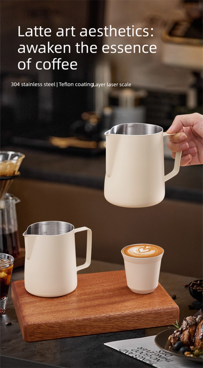 600ml Stainless Steel Milk Frothing Pitcher Pointed Spout Steaming Jug with Measurement Marks for Latte Art Home Baristas White - Image 2