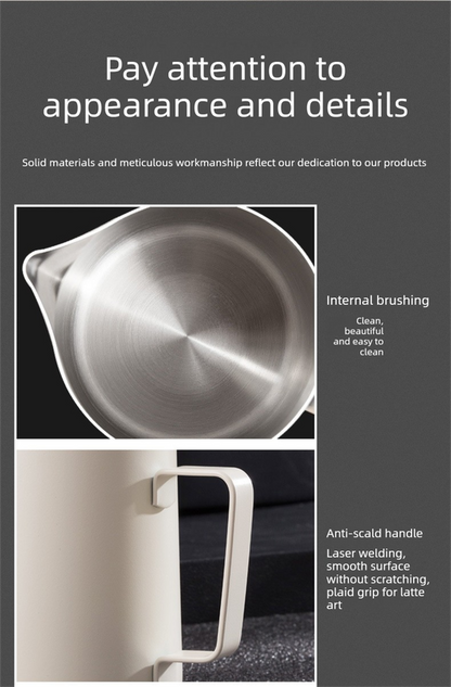 600ml Stainless Steel Milk Frothing Pitcher Pointed Spout Steaming Jug with Measurement Marks for Latte Art Home Baristas White - Image 7