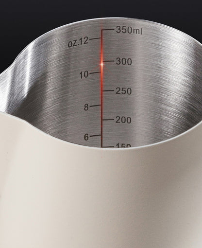 350ml Stainless Steel Milk Frothing Pitcher Pointed Spout Steaming Jug with Measurement Marks for Latte Art Home Baristas White - Image 6