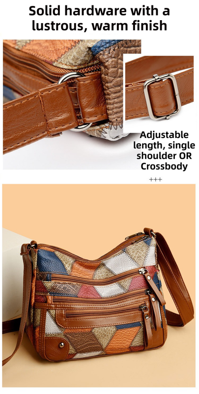 Lightweight PU Leather Pleated Shoulder Bag with Contrast Color Patchwork - Multi-Zipper Large Capacity Satchel for Women - Image 4