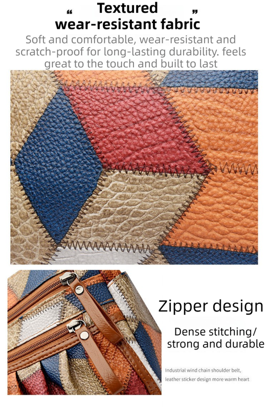 Lightweight Contrast Color Patchwork Shoulder Bag - Multi-Zipper Large Capacity PU Leather Satchel for Women(Style 1) - Image 2
