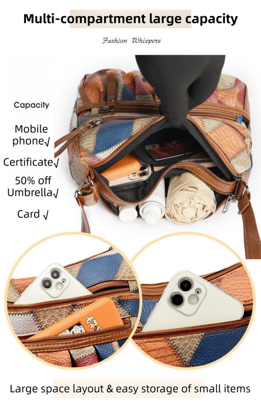 Lightweight Contrast Color Patchwork Shoulder Bag - Multi-Zipper Large Capacity PU Leather Satchel for Women(Style 2) - Image 3