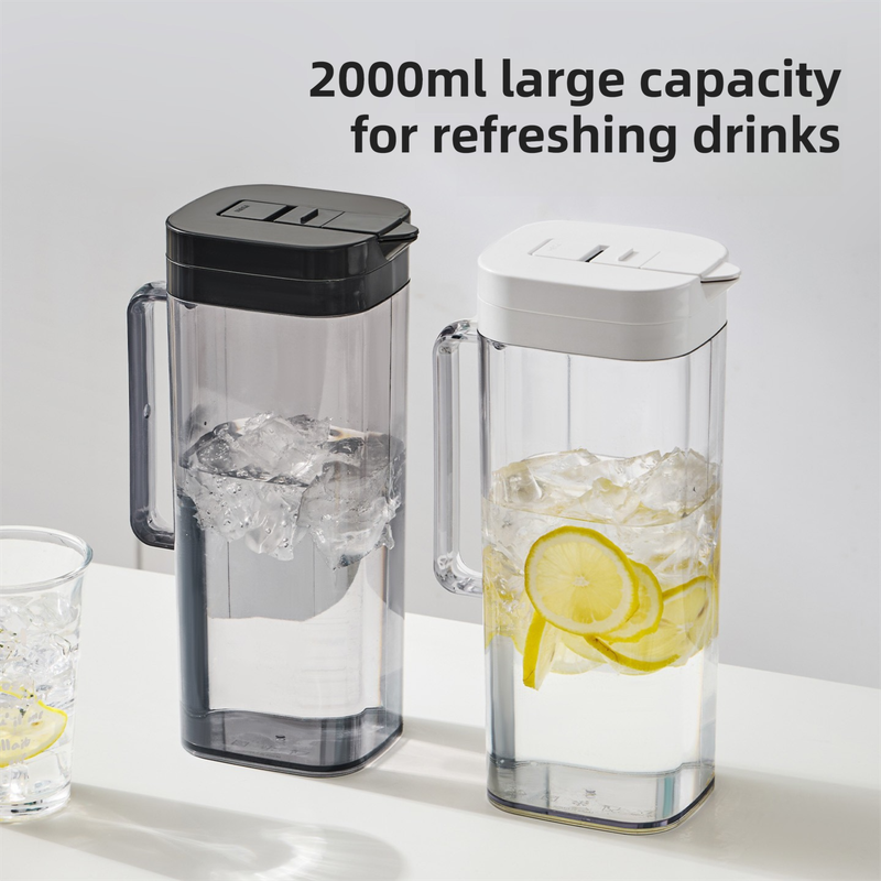 White 2000ML Leak-Proof Flip-Top Cool Water Pitcher for Refrige Door - Cold/Heat-Resistant Stylish Iced Tea Fruit Infuser Kettle - Image 2