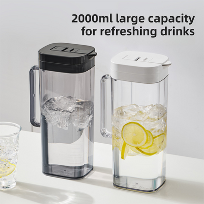 White 2000ML Leak-Proof Flip-Top Cool Water Pitcher for Refrige Door - Cold/Heat-Resistant Stylish Iced Tea Fruit Infuser Kettle - Image 2