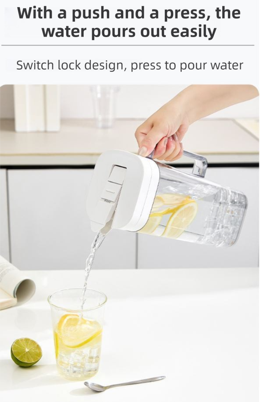 White 2000ML Leak-Proof Flip-Top Cool Water Pitcher for Refrige Door - Cold/Heat-Resistant Stylish Iced Tea Fruit Infuser Kettle - Image 4