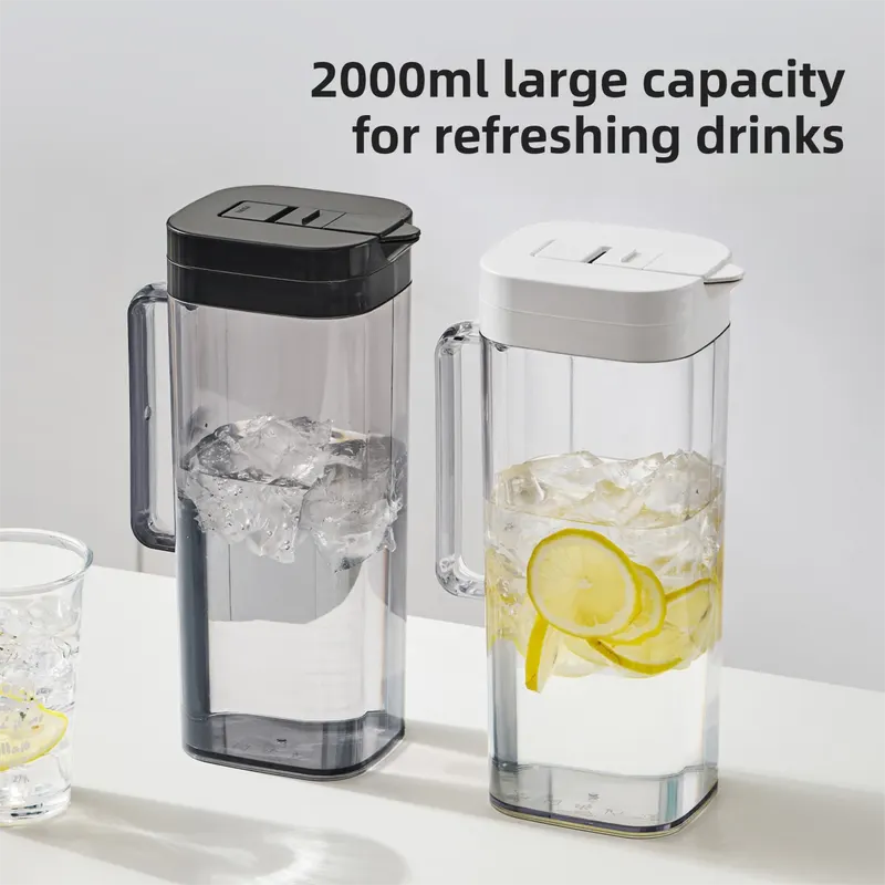 Black 2000ML Leak-Proof Flip-Top Cool Water Pitcher for Refrige Door - Cold/Heat-Resistant Stylish Iced Tea Fruit Infuser Kettle - Image 2