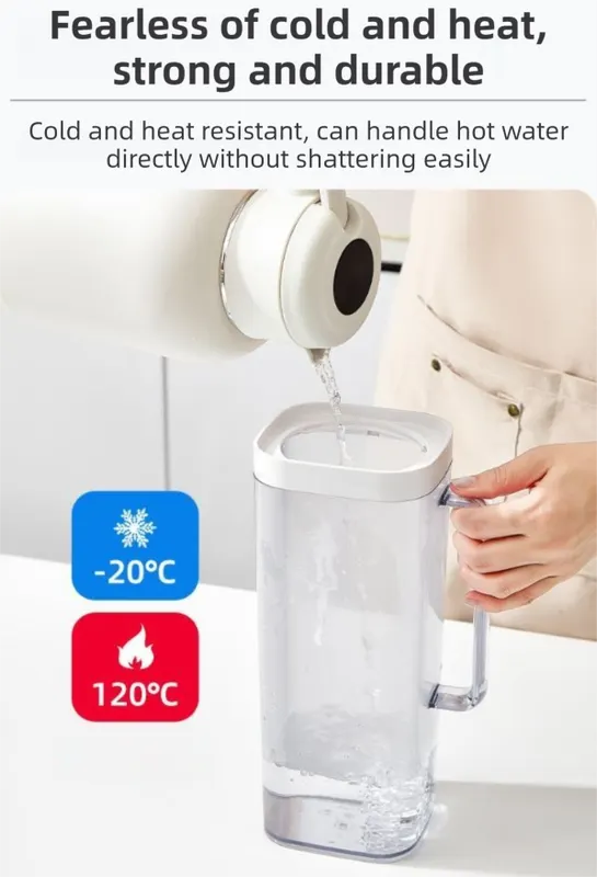 Black 2000ML Leak-Proof Flip-Top Cool Water Pitcher for Refrige Door - Cold/Heat-Resistant Stylish Iced Tea Fruit Infuser Kettle - Image 3