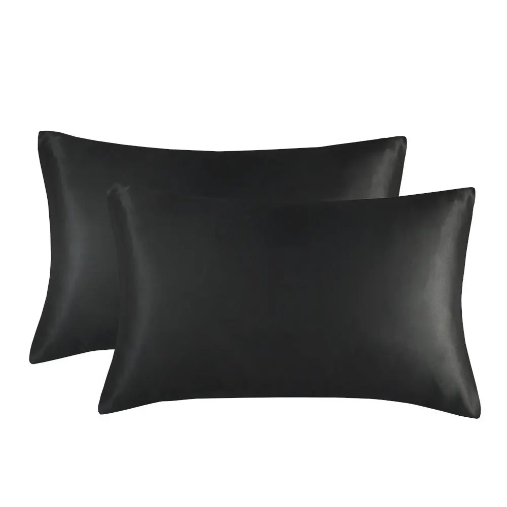 1-Pair Black Luxury Satin Silk Pillowcase for Hair and Skin - Smooth Cooling Pillow Cover with Envelope Closure - King (20x36")