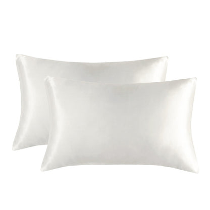 1-Pair White Luxury Satin Silk Pillowcase for Hair and Skin - Smooth Cooling Pillow Cover with Envelope Closure - King (20x36")