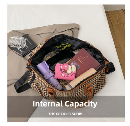 Brown Large Capacity Knitted Travel Bag with Shoe-Zone - Weekend Overnight & Carry-on Gym Bag - Image 4