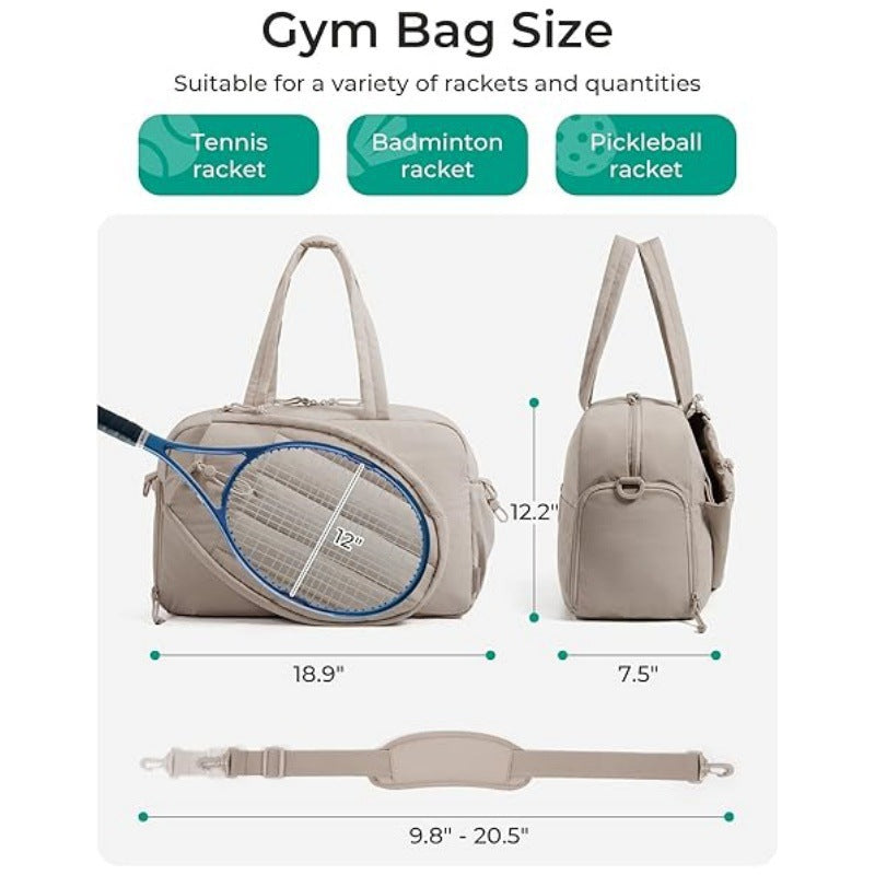 42L Khaki Tennis & Pickleball Expandable Tote Bag wIth Shoe-Zone & Bottle Side Pocket - Waterproof Gym Bag for Racquets & Paddles - Image 2