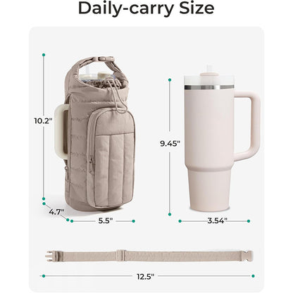 Coral Nylon Quilted Insulated Water Bottle Bag for 18-64oz Flask - Lightweight Sports & Travel Puffer Shockproof Protective Pouch - Image 5