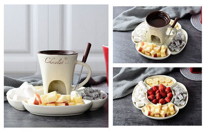 Red European Style Ceramic Chocolate & Cheese Melter Set - 200ml Mini Melting Mug & Fork - Image 5
