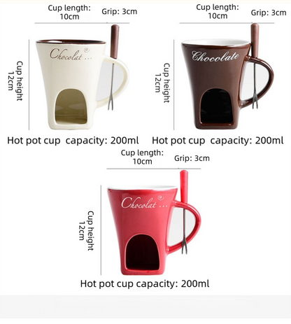 Red European Style Ceramic Chocolate & Cheese Melter Set - 200ml Mini Melting Mug & Fork - Image 7
