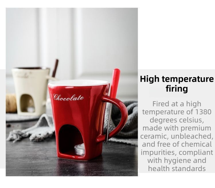 White European Style Ceramic Chocolate & Cheese Melter Set - 200ml Mini Melting Mug & Fork - Image 3
