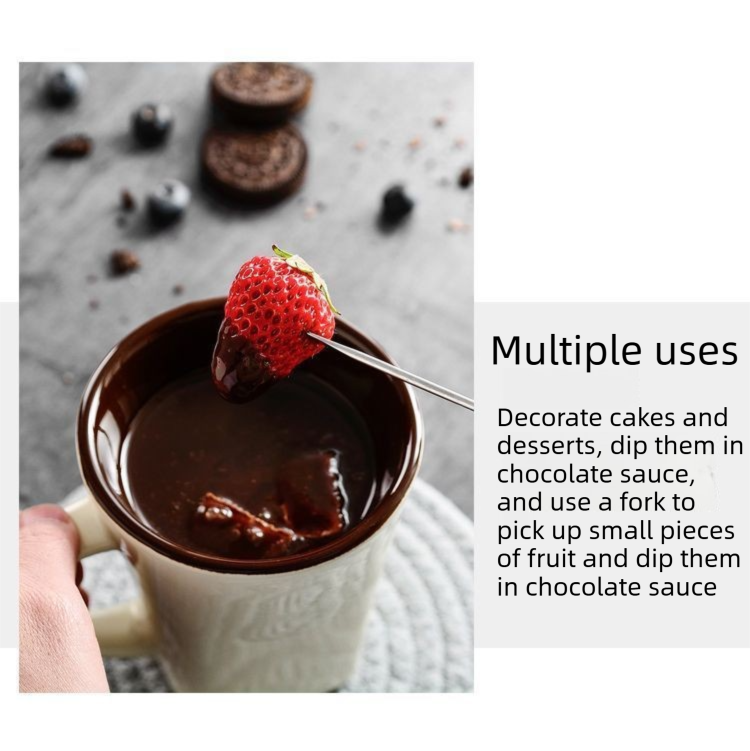 White European Style Ceramic Chocolate & Cheese Melter Set - 200ml Mini Melting Mug & Fork - Image 4