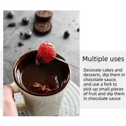 White European Style Ceramic Chocolate & Cheese Melter Set - 200ml Mini Melting Mug & Fork - Image 4