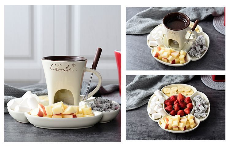 White European Style Ceramic Chocolate & Cheese Melter Set - 200ml Mini Melting Mug & Fork - Image 5