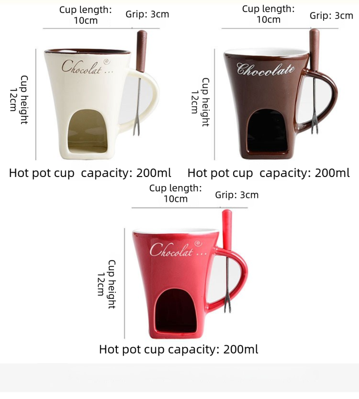 White European Style Ceramic Chocolate & Cheese Melter Set - 200ml Mini Melting Mug & Fork - Image 7