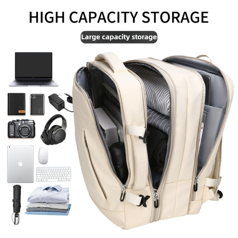 Grey Expandable Travel Laptop Backpack with USB Charging Port - Waterproof Nylon Business Bag with 11cm Depth Extension (45x32cm) - Image 3