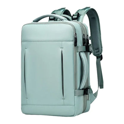 Green Expandable Travel Laptop Backpack with USB Charging Port - Waterproof Nylon Business Bag with 11cm Depth Extension (45x32cm)