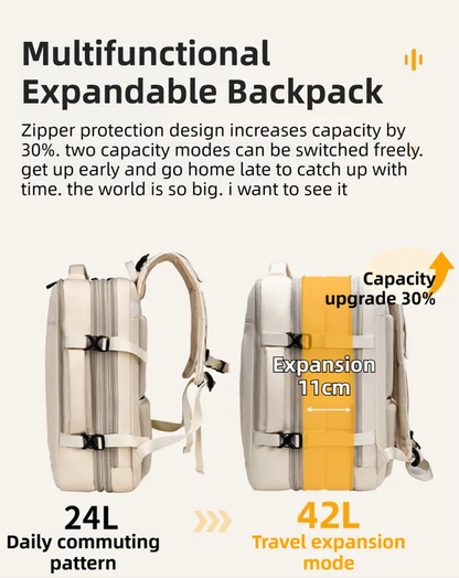 Green Expandable Travel Laptop Backpack with USB Charging Port - Waterproof Nylon Business Bag with 11cm Depth Extension (45x32cm) - Image 2