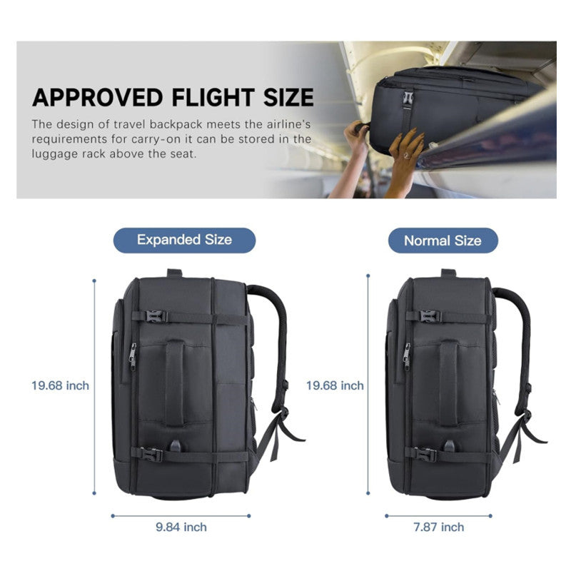 Black Expandable 17-Inch Laptop Travel Backpack with USB Port - Durable TSA Friendly Carry-on Luggage Bag - Image 2
