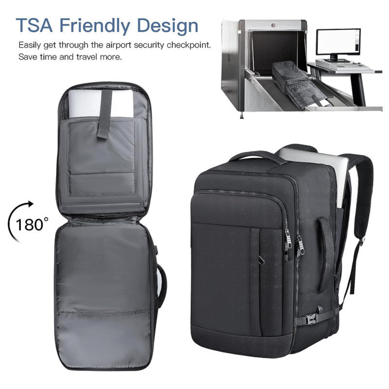 Black Expandable 17-Inch Laptop Travel Backpack with USB Port - Durable TSA Friendly Carry-on Luggage Bag - Image 3