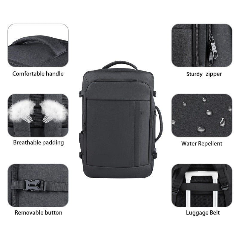 Black Expandable 17-Inch Laptop Travel Backpack with USB Port - Durable TSA Friendly Carry-on Luggage Bag - Image 6