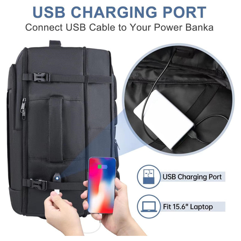 Grey Expandable 17-Inch Laptop Travel Backpack with USB Port - Durable TSA Friendly Carry-on Luggage Bag - Image 4