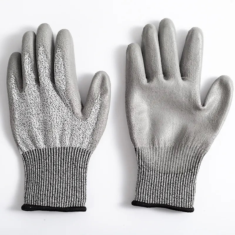 2-Pair Grey Level 5 Cut Resistant Work Glove - Anti-Abrasion & Anti-Puncture Protective Gloves (XL Size)