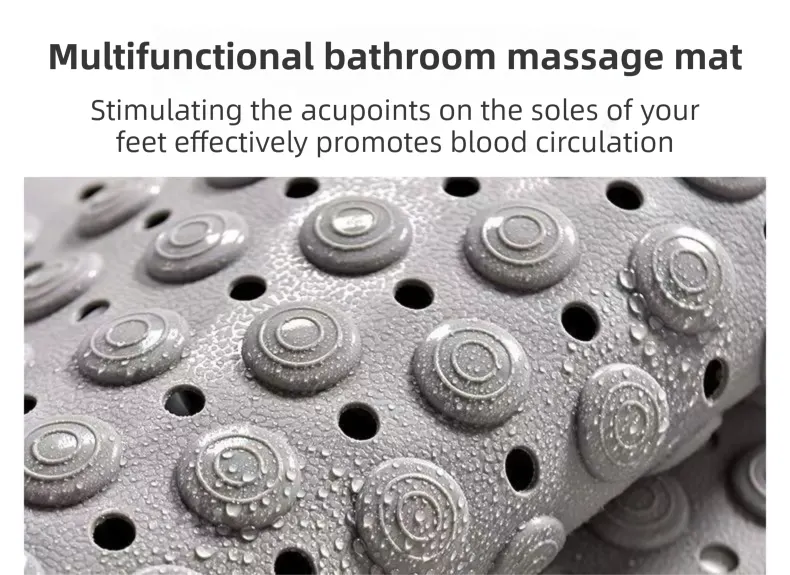 Grey Eco-Friendly Bath Mat with Massage Points - Anti-Slip Suction Cup Safety Bathroom Rug (S Size 68.5X34x2 CM) - Image 2