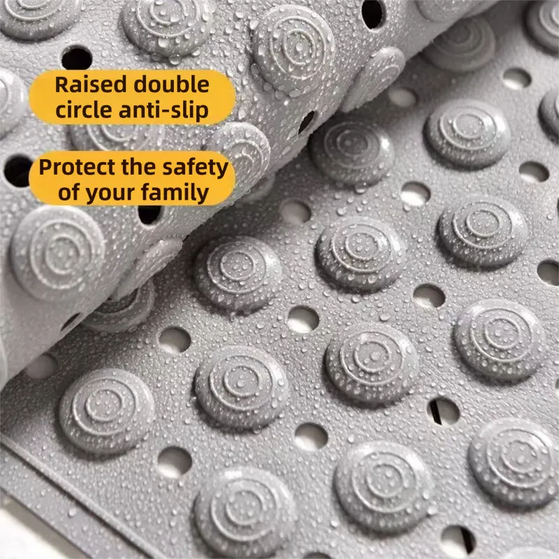 Grey Eco-Friendly Bath Mat with Massage Points - Anti-Slip Suction Cup Safety Bathroom Rug (S Size 68.5X34x2 CM) - Image 3