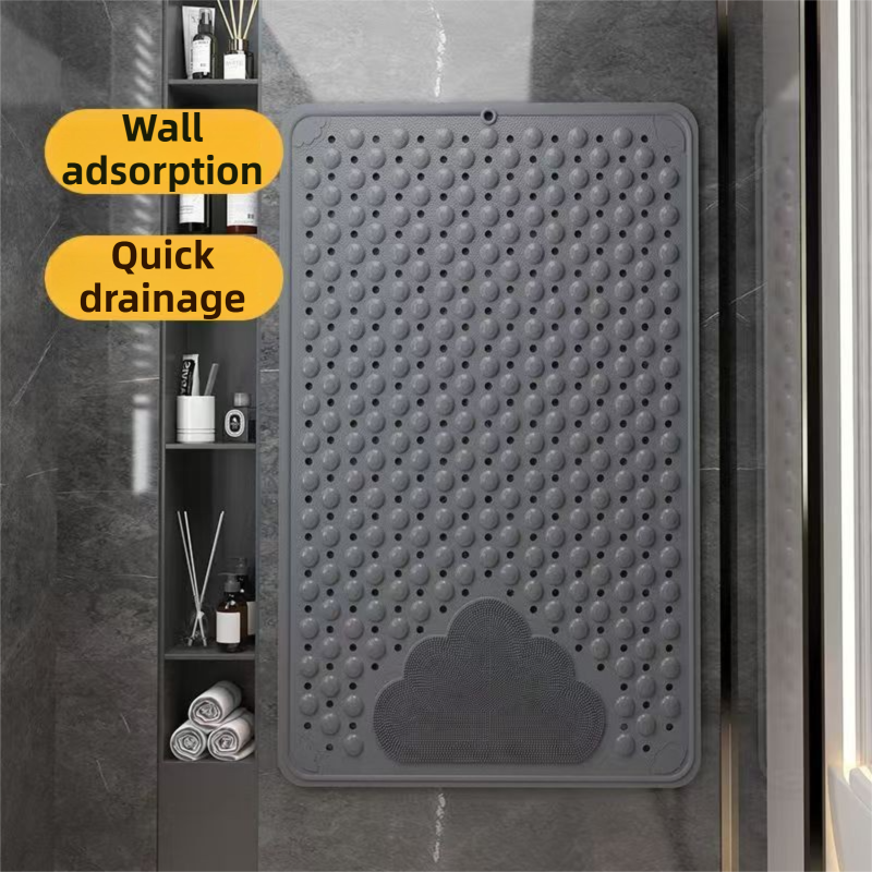 Grey Eco-Friendly Bath Mat with Massage Points - Anti-Slip Suction Cup Safety Bathroom Rug (L Size 86.5X53x2 CM) - Image 5